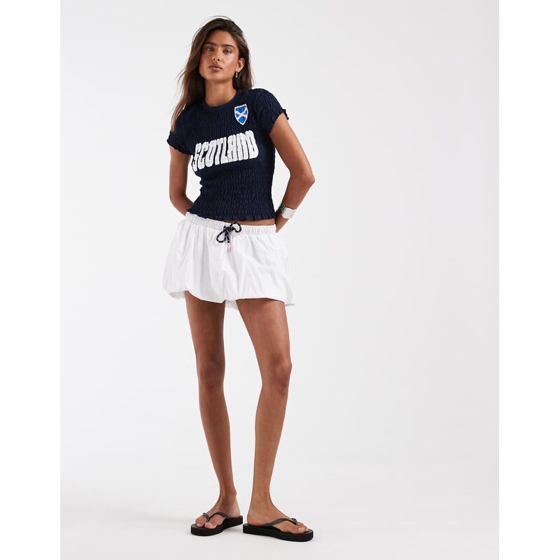ASOS DESIGN shirred baby tee with Scotland football graphic in navy