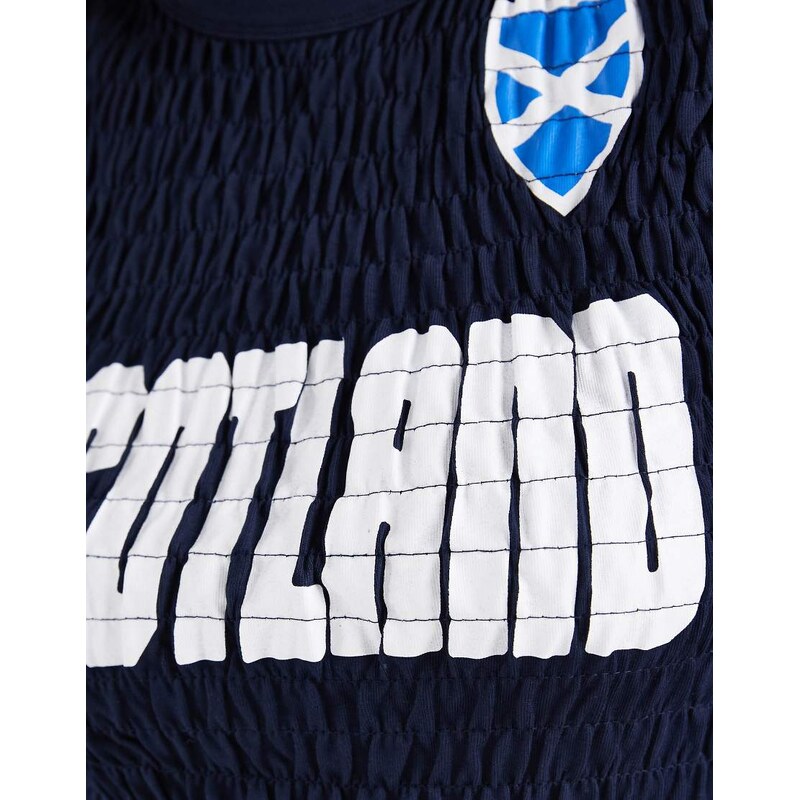 ASOS DESIGN shirred baby tee with Scotland football graphic in navy