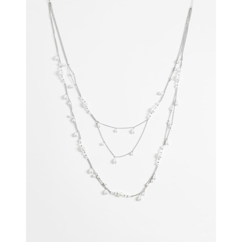 Reclaimed Vintage long line layered pearl necklace in silver