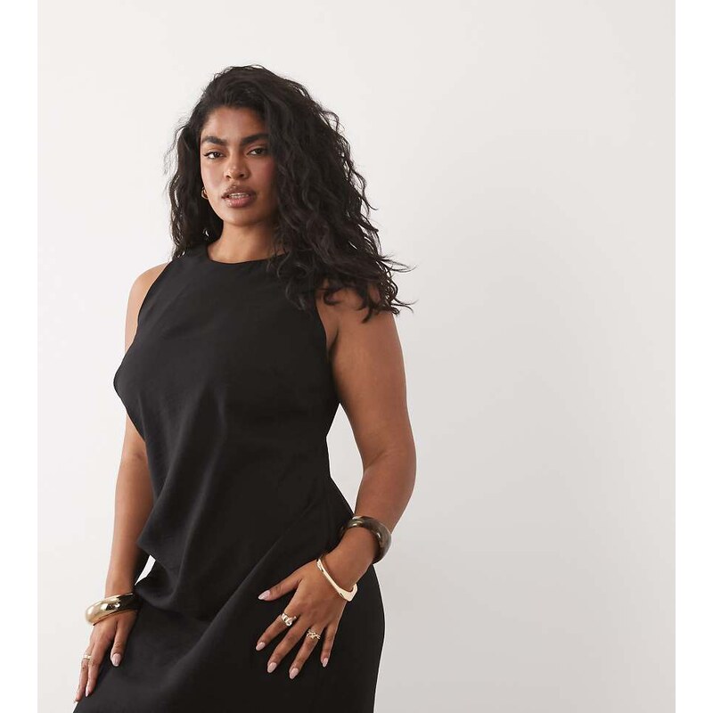 ASOS Curve ASOS DESIGN Curve racer cupro tuck detail maxi dress