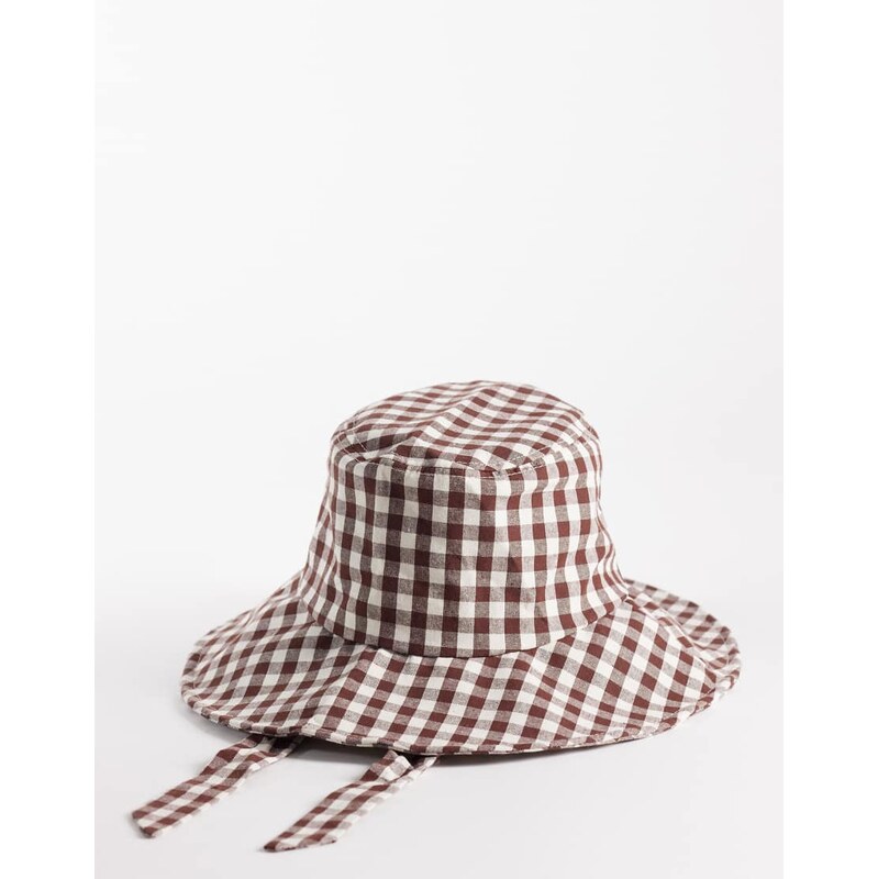 South Beach canvas sun hat in brown gingham 115589520