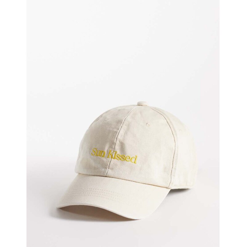 South Beach sun kissed slogan cap in cream-White