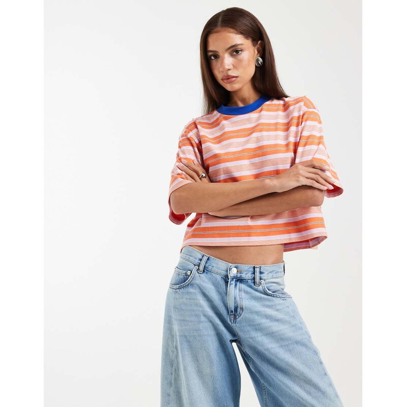 ASOS DESIGN boxy cropped t-shirt in red stripe