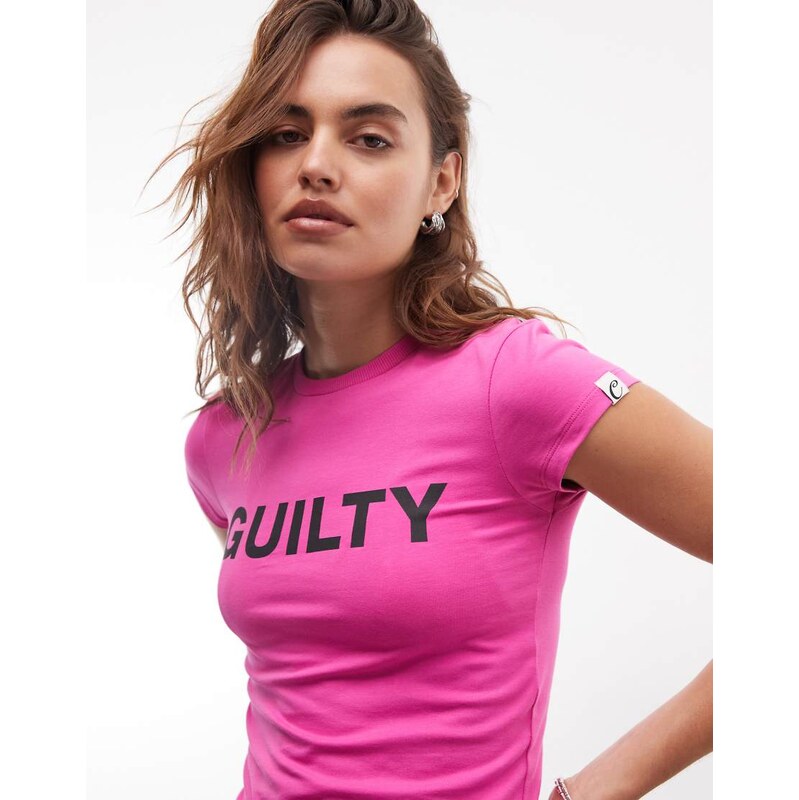 COLLUSION guilty slogan graphic baby tee in pink