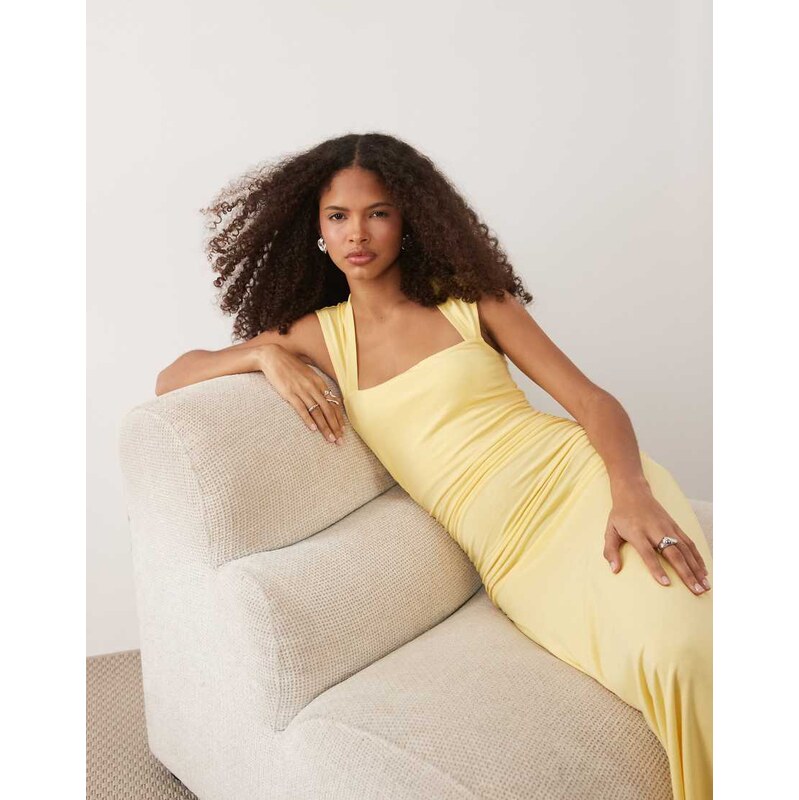 ASOS DESIGN ruched tea dress-Yellow