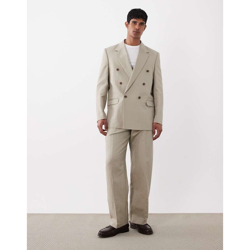 ASOS DESIGN oversized tapered linen rich suit trousers in light