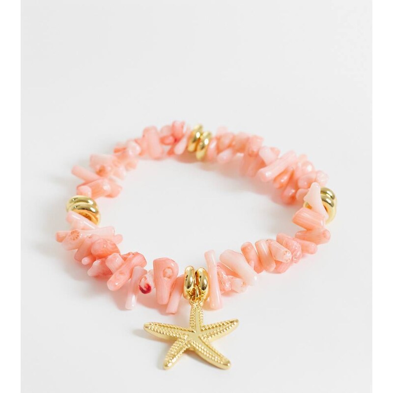 Orelia pink faux coral chip & starfish bracelet in 18k gold plated 115744033
