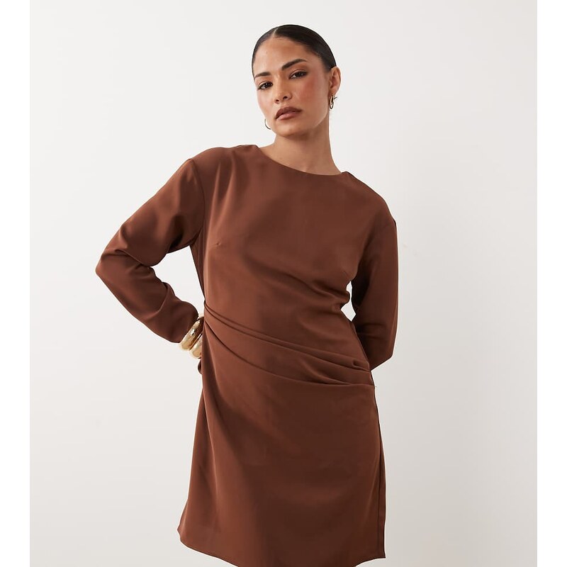 ASOS Petite ASOS DESIGN Petite fluid long sleeve mini dress with 115500734