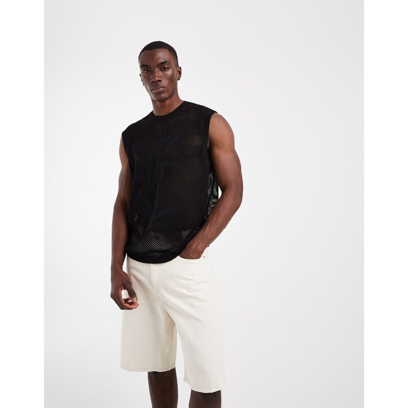 ASOS DESIGN knitted relaxed vest in black with floral pattern