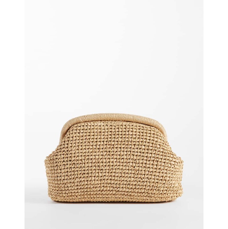 Mango raffia clutch with detatchable chain in beige-Neutral 115500761