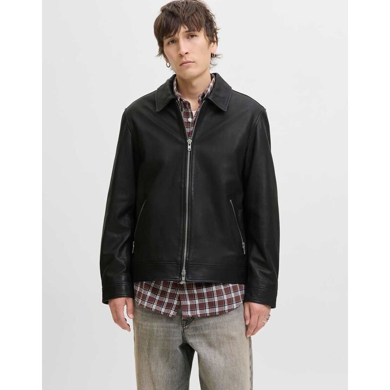 Jack & Jones Leather jacket in black