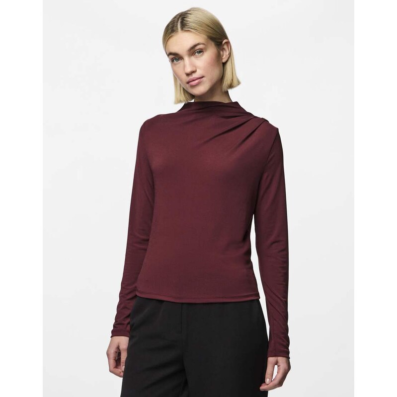 Pieces Long sleeved top in tawny port-Red 115500786