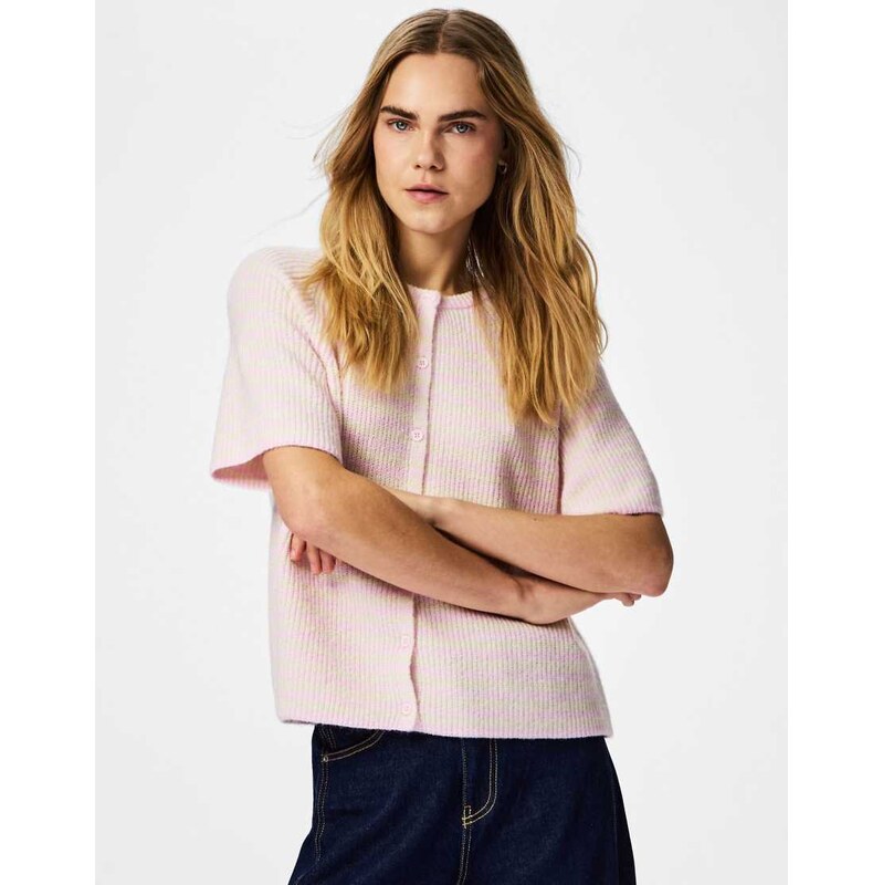 Pieces Knitted cardigan in roseate spoonbill-Pink 115500794