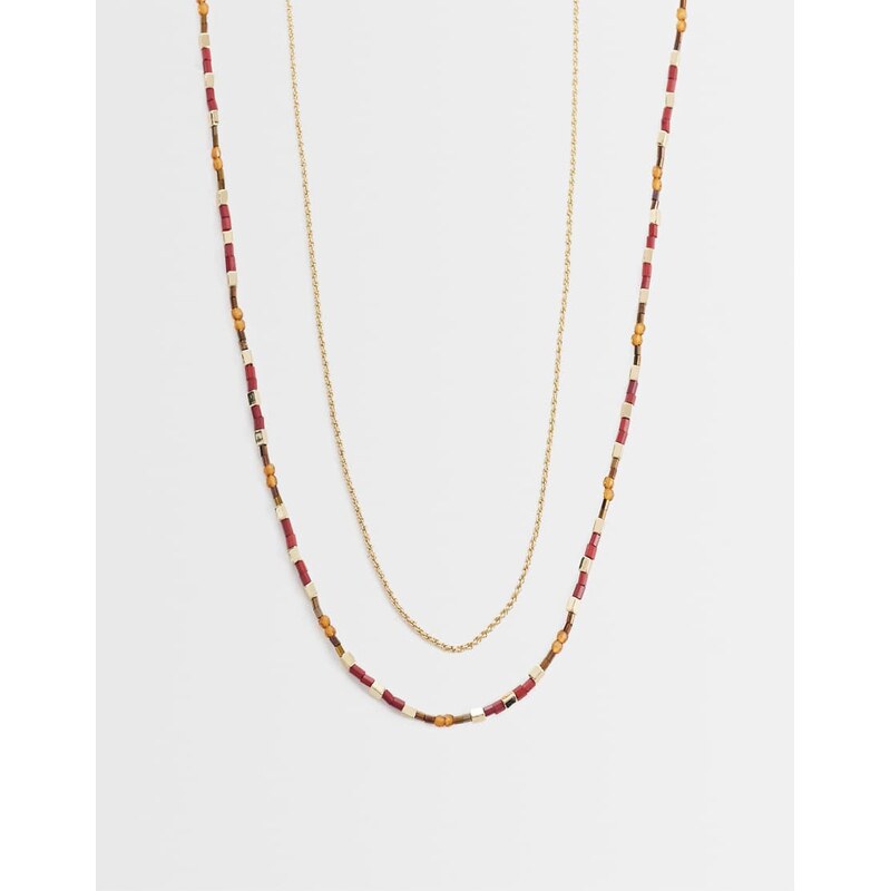 ASOS DESIGN 2 pack beaded chain necklace in gold 115500828