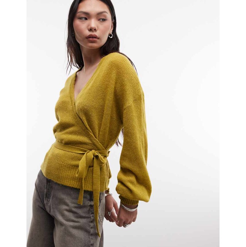 Reclaimed Vintage knitted wrap cardigan in sage green 115500832
