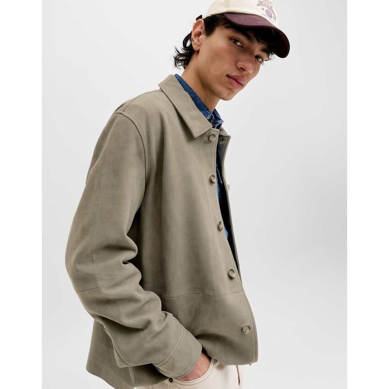 Jack & Jones Suede jacket in smokey olive-Green