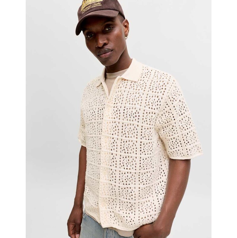 Jack & Jones Knitted polo in sea salt-White