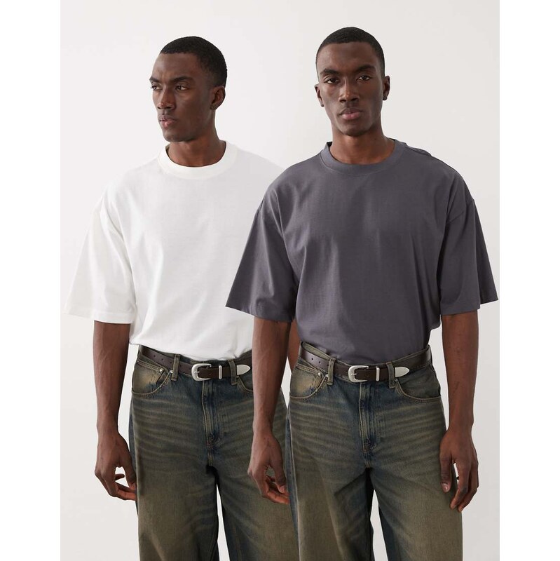 ASOS DESIGN Essentials 2 pack oversized t-shirts in cream and charcoal-Multi