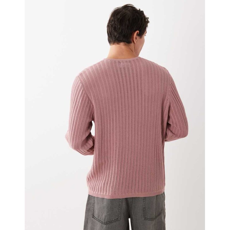 ASOS DESIGN knitted ribbed long sleeve crew neck t-shirt in pink