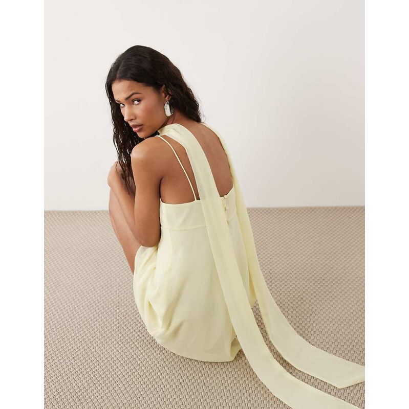 ASOS DESIGN cami mini dress with scarf in pale yellow