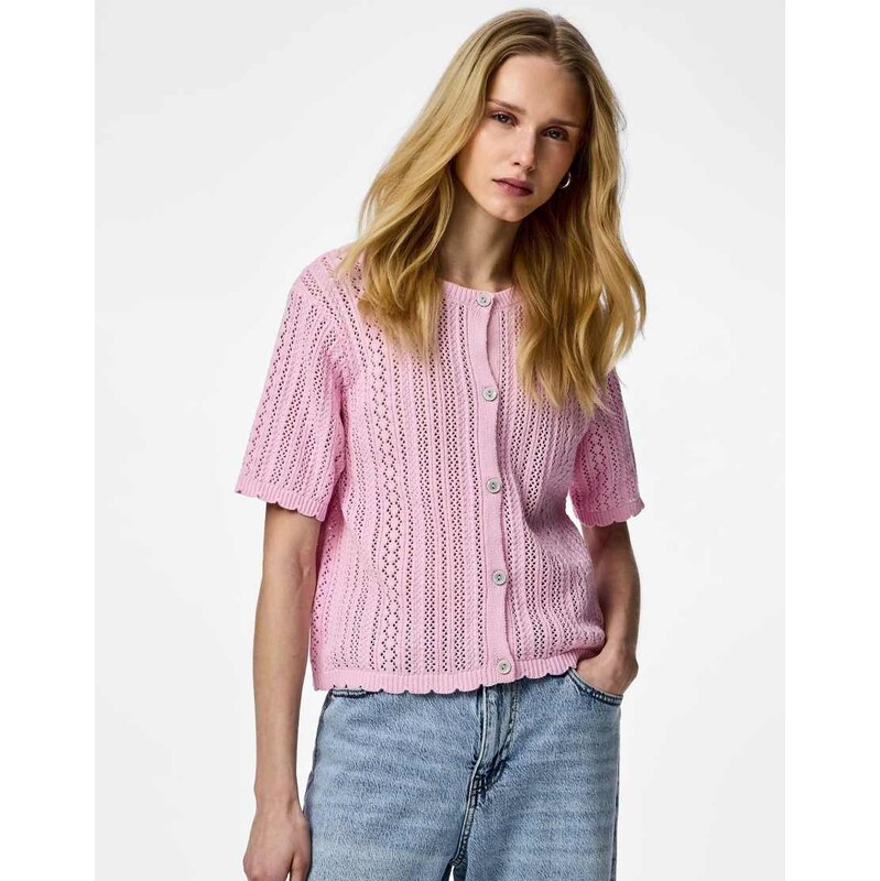 Pieces Knitted cardigan in roseate spoonbill-Pink