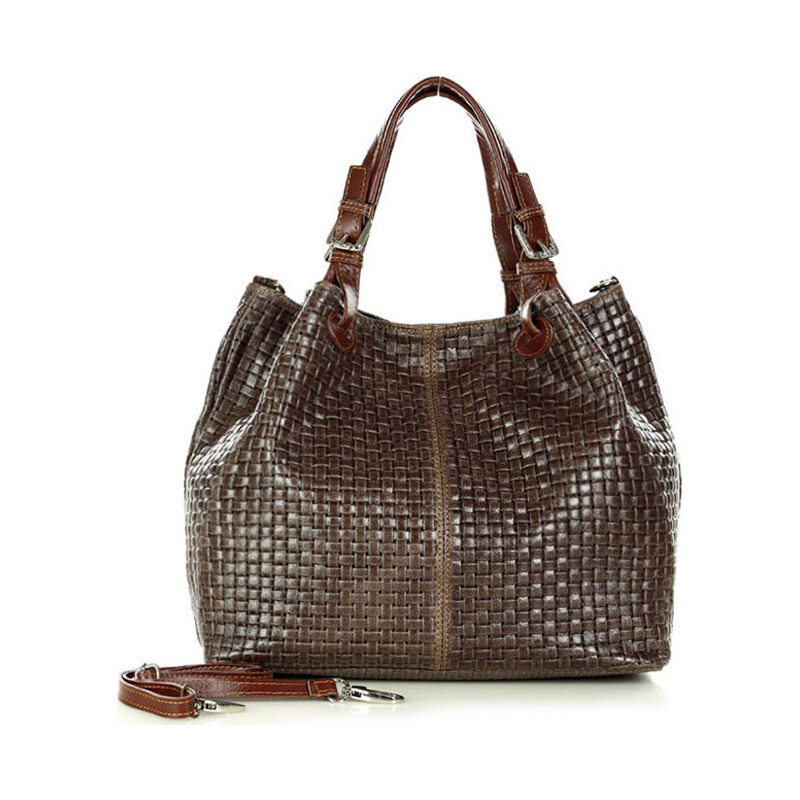 Genuine Leather MAZZINI tmavě hnědá tkaná kožená shopper kabelka 85876033