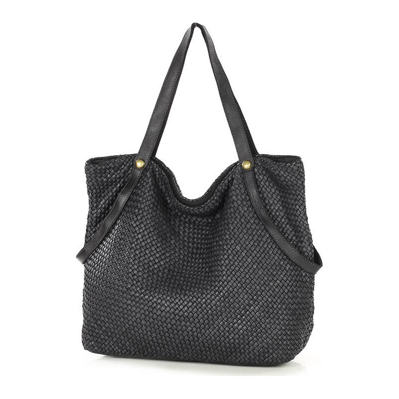 MARCO MAZZINI Černá velká taška shopper z tkané kůže