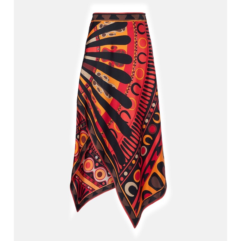 Pucci Soleil asymmetric silk twill midi skirt