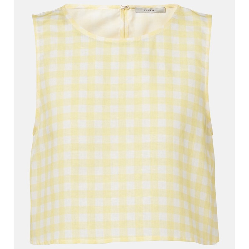 Asceno Kobe gingham linen and cotton crop top