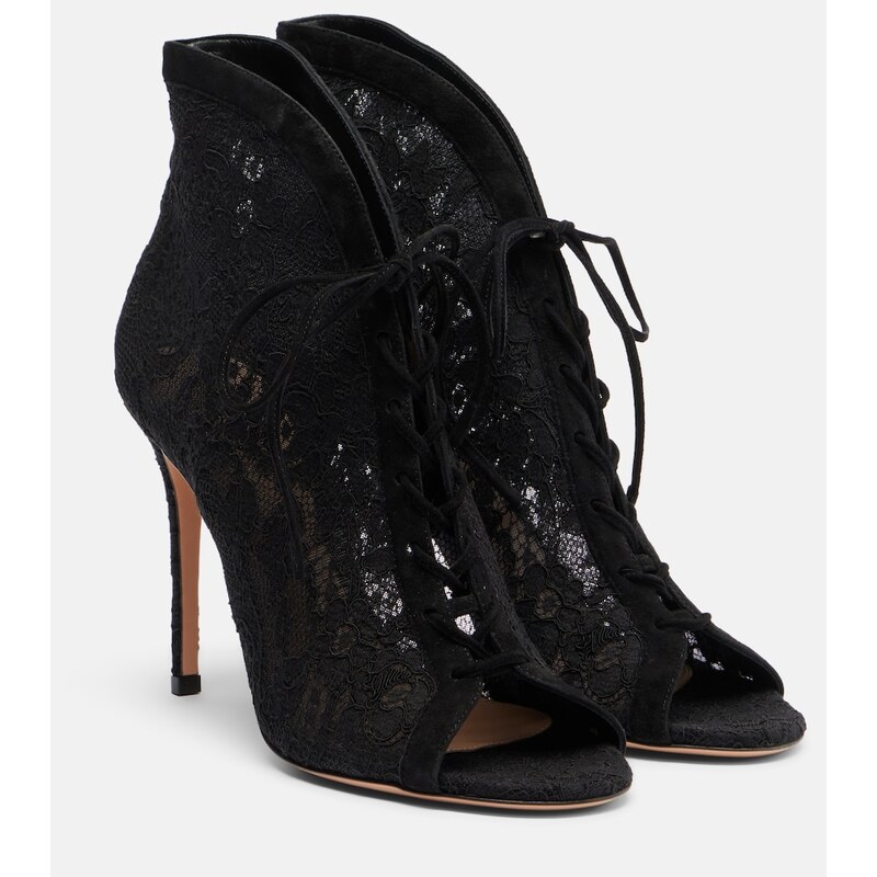 Gianvito Rossi Suede-trimmed lace pumps