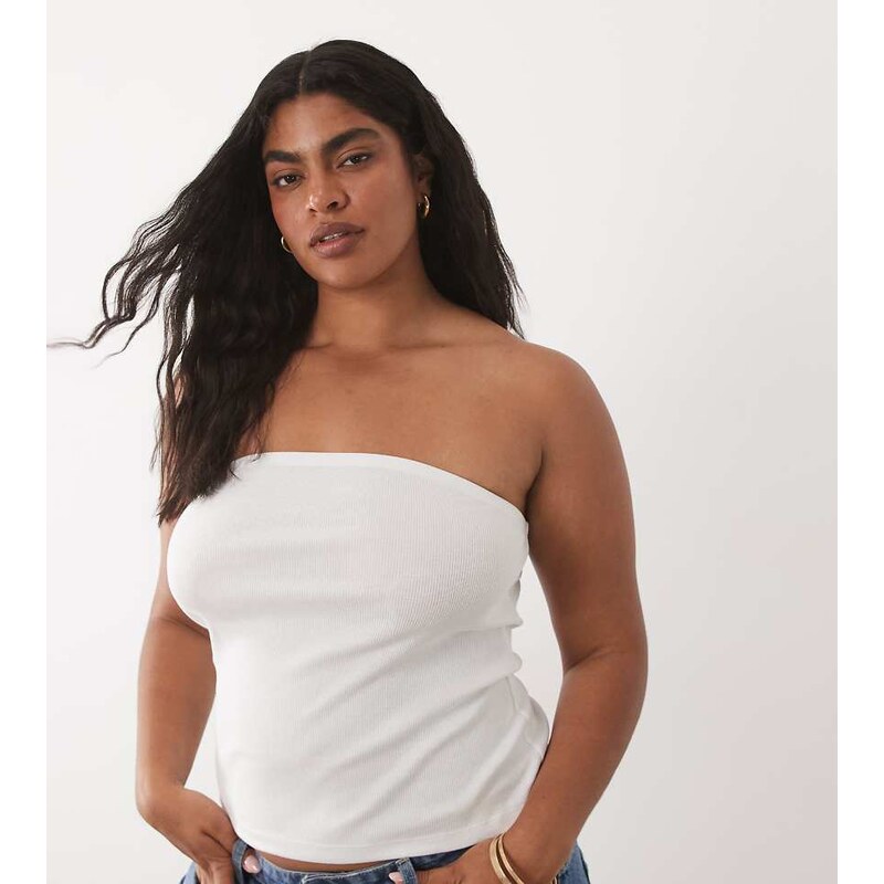 Brave Soul Plus Brave Soul Curve ribbed tube top with side split in 115504332
