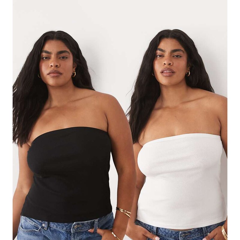 Brave Soul Plus Brave Soul Curve 2 pack ribbed tube top with side 115504333
