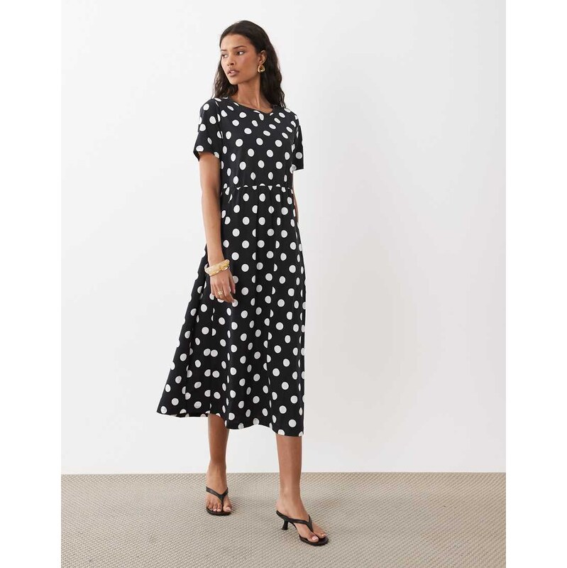 Threadbare jersey short sleeve midi dress in black and white