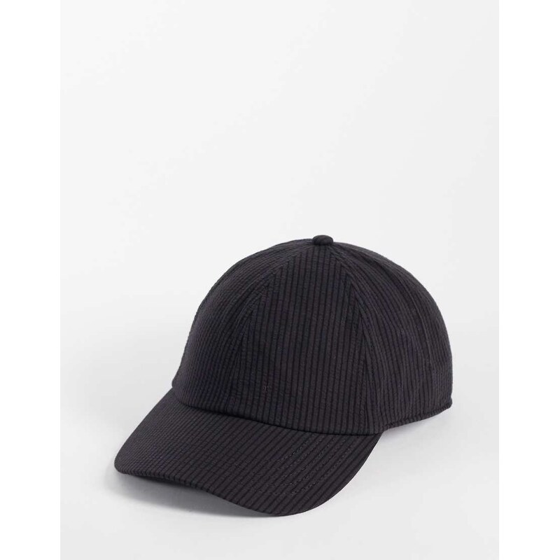 Jack & Jones seersucker striped cap in black