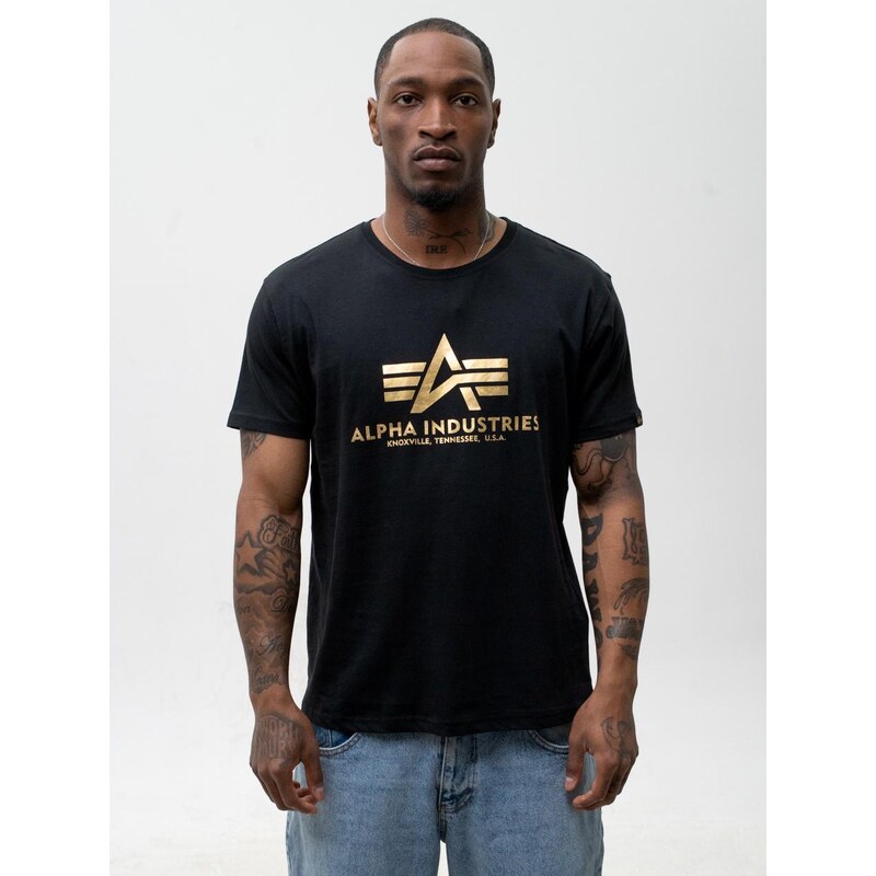Pánské tričko s krátkým rukávem černé/zlaté Alpha Industries