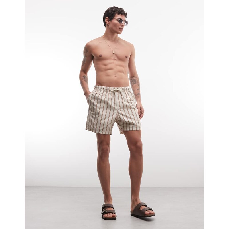 ASOS DESIGN swim shorts in mid length in grey stripe