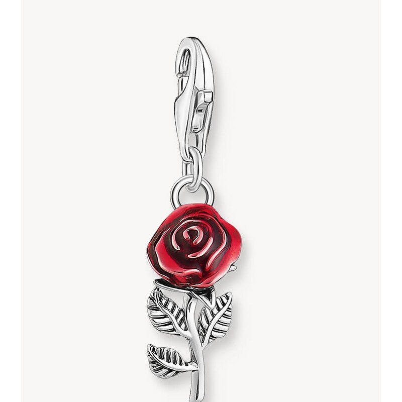 Thomas Sabo Silver blackened charm pendant in red rose design in