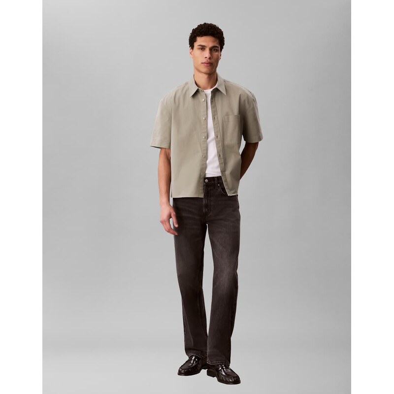 Calvin Klein Jeans boxy relaxed fit short sleeve shirt in khaki-Green