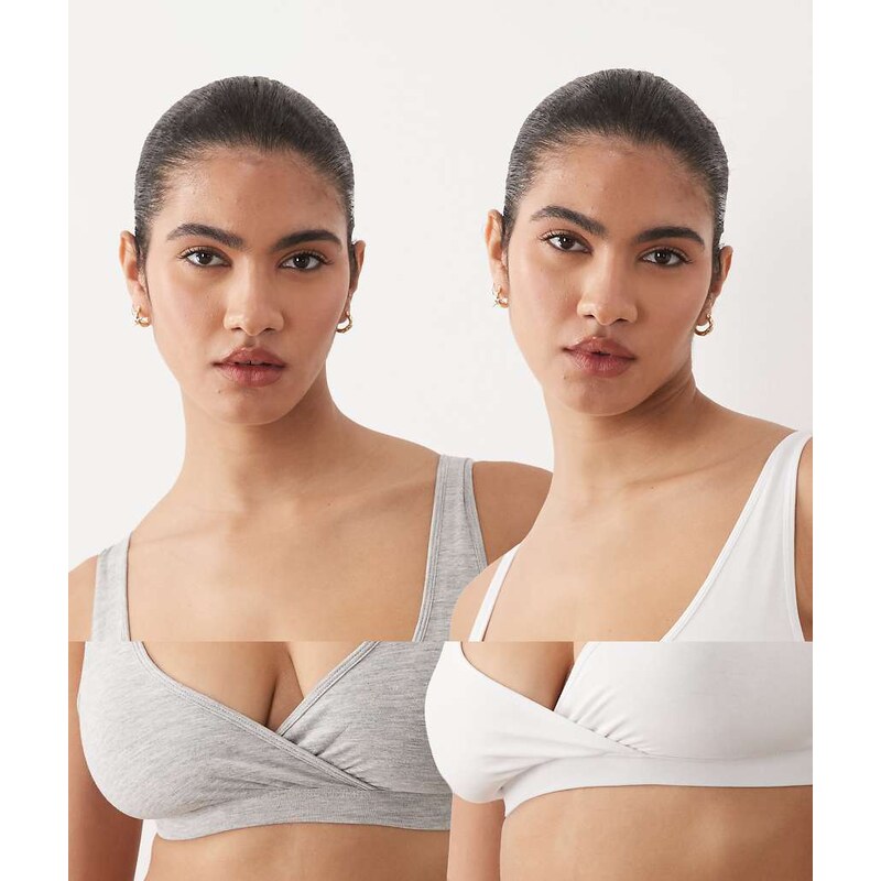 Lindex MOM 2 pack wrap nursing bralet in grey and white-Multi 115521206