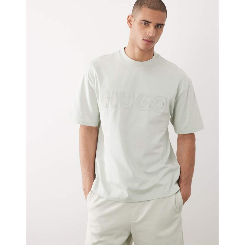HUGO Red cotton jersey t-shirt with reflective logo in light green