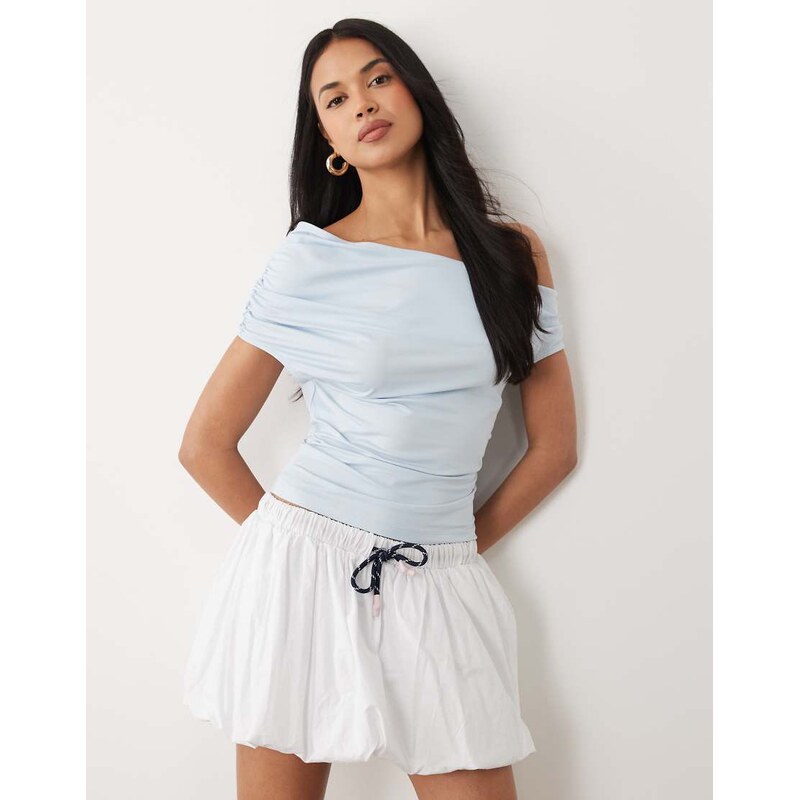 ASOS DESIGN slinky ruched one shoulder asym top in blue
