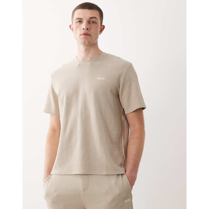Boss Bodywear Waffle co-ord lounge t-shirt in beige-Neutral
