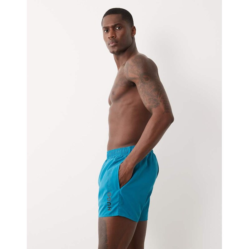 Hugo red tiki co-ord swim shorts in mid teal-Green