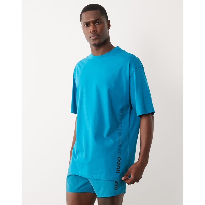 Hugo red tiki co-ord beach t-shirt in mid teal-Green