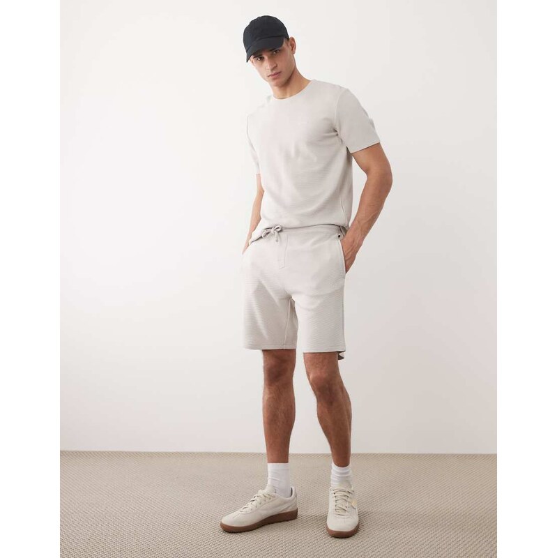 Boss Bodywear Rib co-ord lounge shorts in light grey
