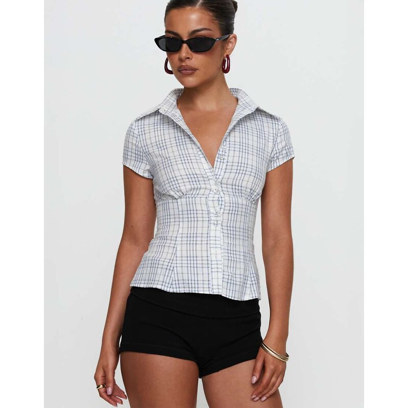 Princess Polly Cottesloe collared short sleeve blouse in white &