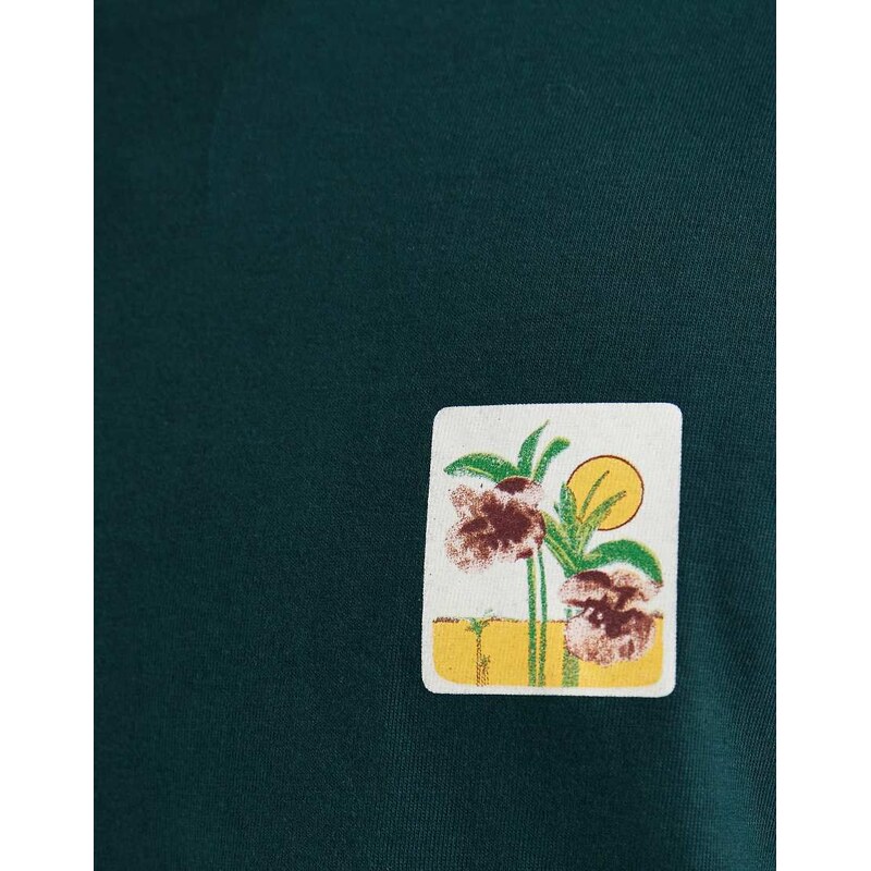 ASOS DESIGN boxy oversized t-shirt with floral chest print in dark green