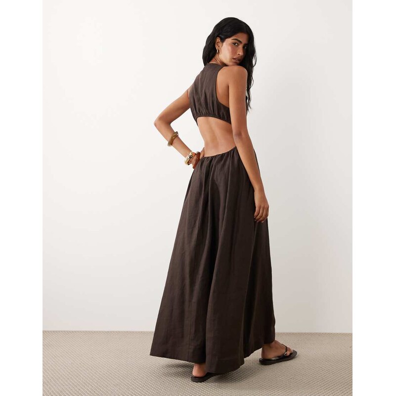 ASOS DESIGN premium 100% linen waisted maxi dress with open back