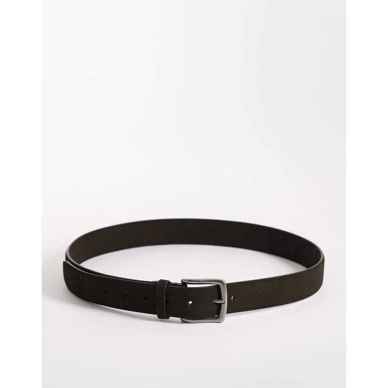 ASOS DESIGN smart suede belt with silver buckle in khaki-Green