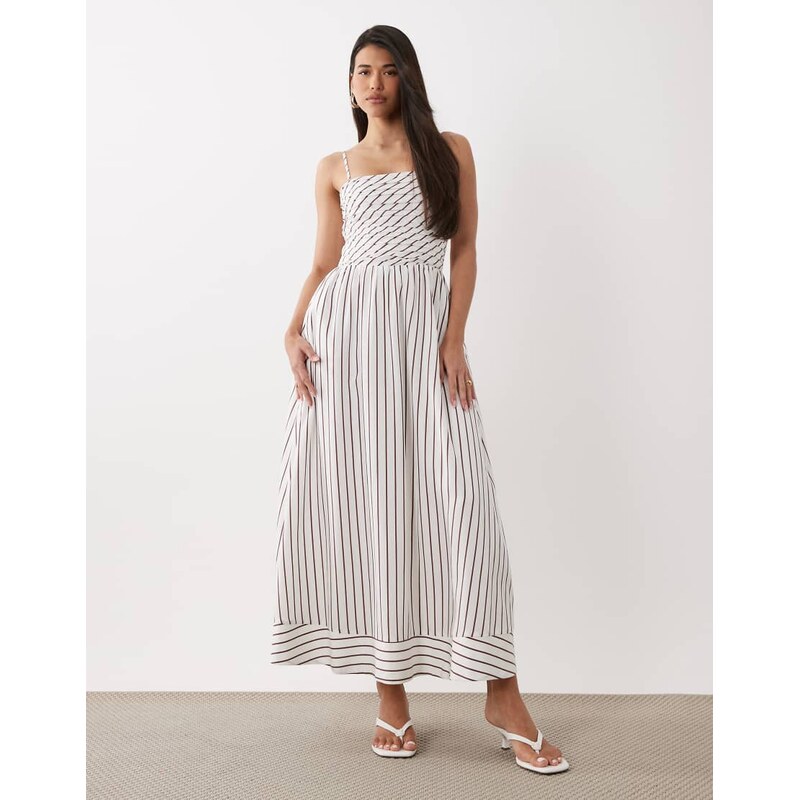 Forever New spaghetti strap midi dress in brown mixed stripe-White 115566048